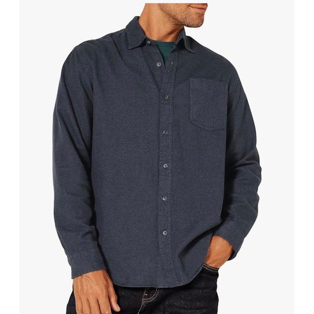 Amazon Essentials Men's Long Sleeve Flannel Shirt – Washed Black – Size Large